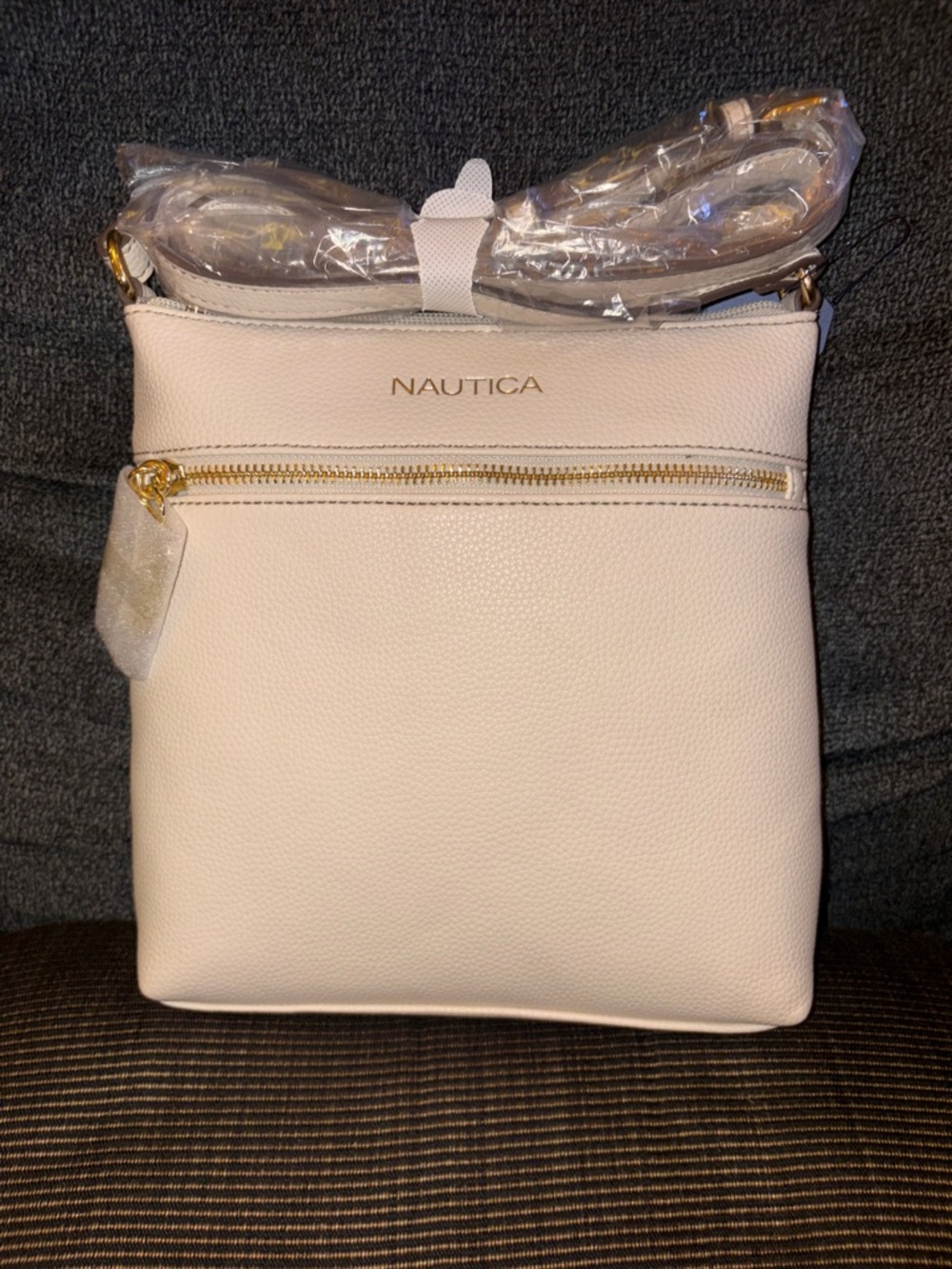 Nautica White Pebbled Tote with Gold Logo